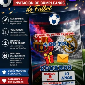 invitación de cumpleaños de fútbol editable en canva