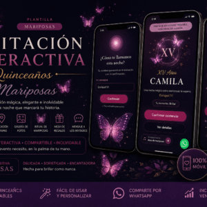Plantilla HTML Invitación Digital Interactiva Quinceaños Mariposas